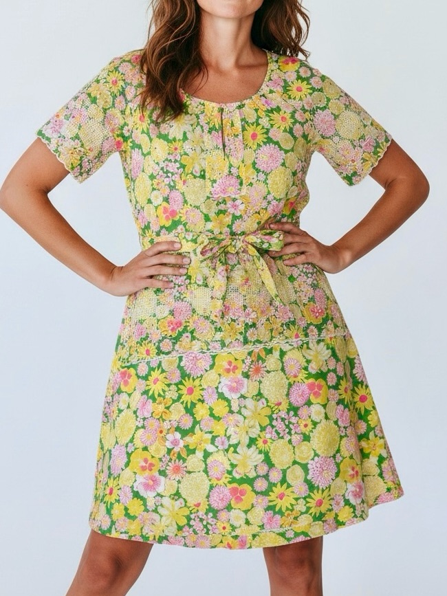 Vtg 60s The Lilly Pulitzer Yellow Green Pink Floral 2 Pc Skirt Top Set Large